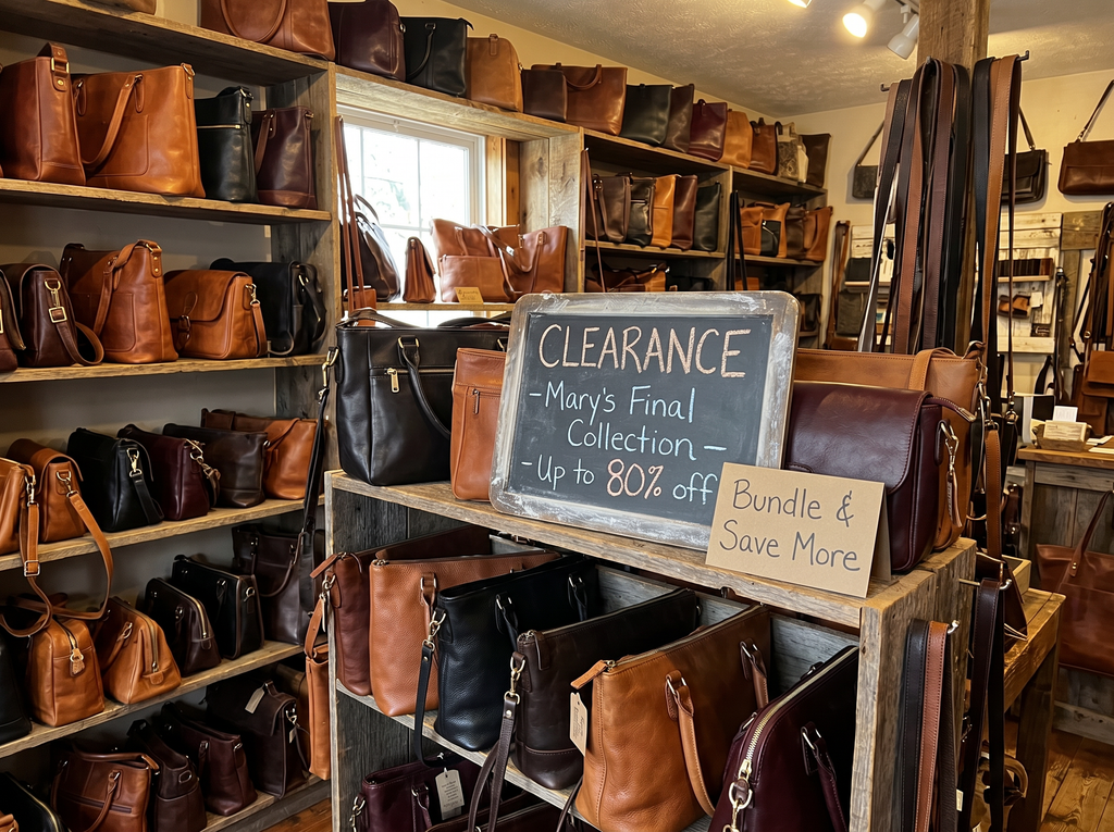 Mary & Mae's leather bags on the boutique shelves